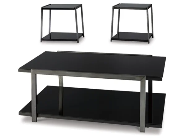 Rollynx-Black 3 Piece Table Group Cocktail & Coffee Tables