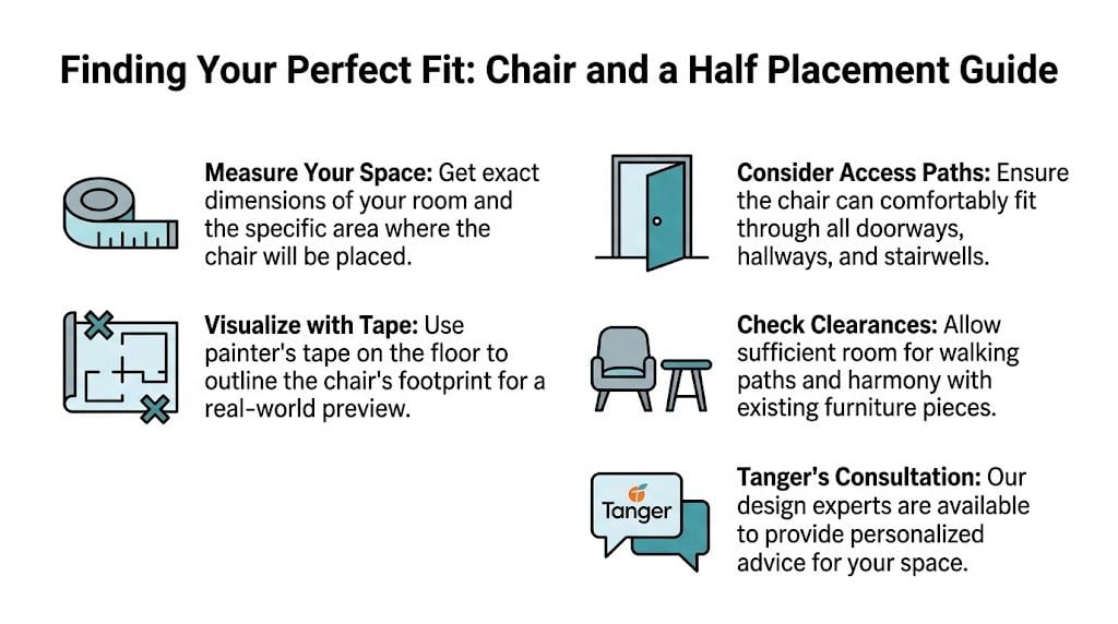 A helpful infographic guide titled Finding Your Perfect Fit providing tips on measuring space and placement for chairs.