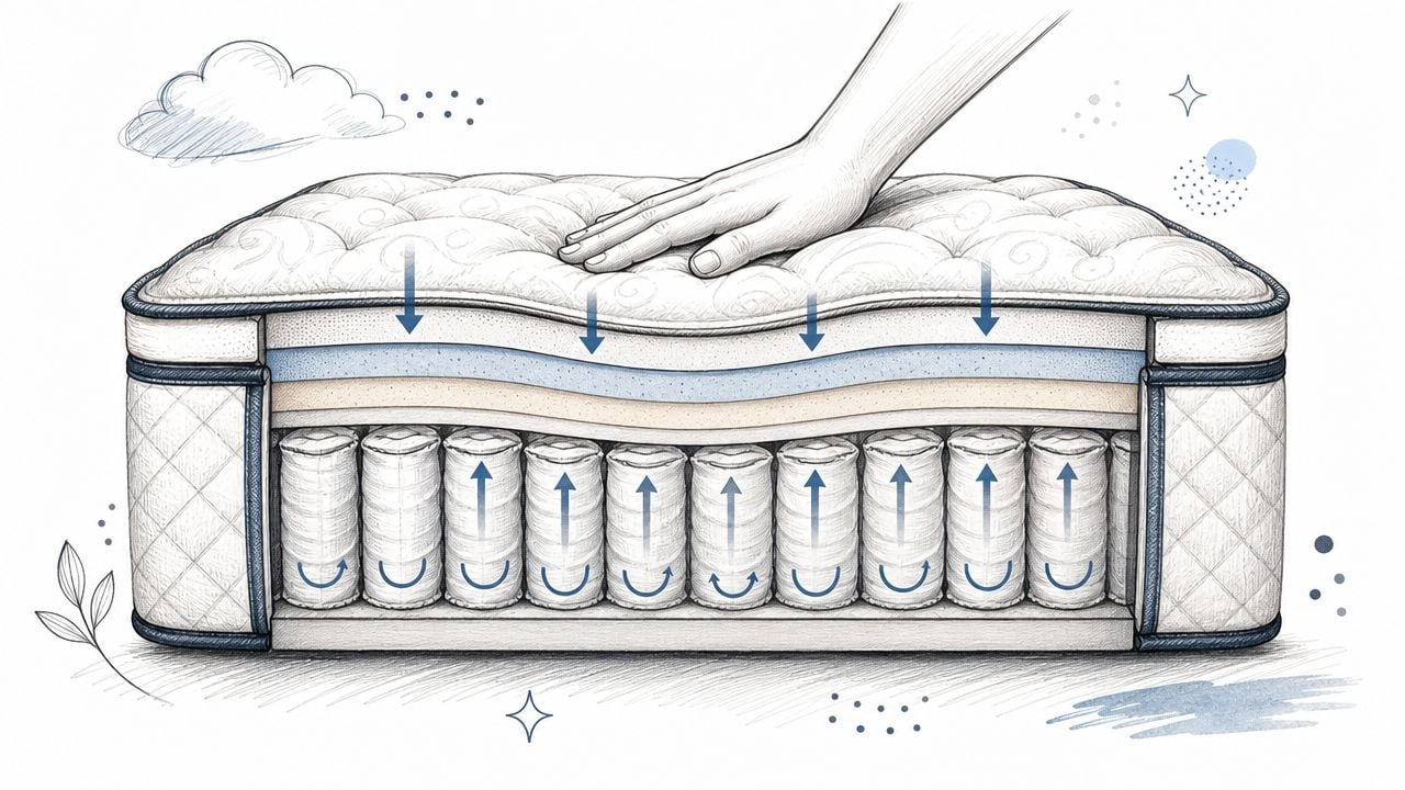 A cross-section diagram of a beautyrest plush pillowtop mattress demonstrating support and comfort layers.