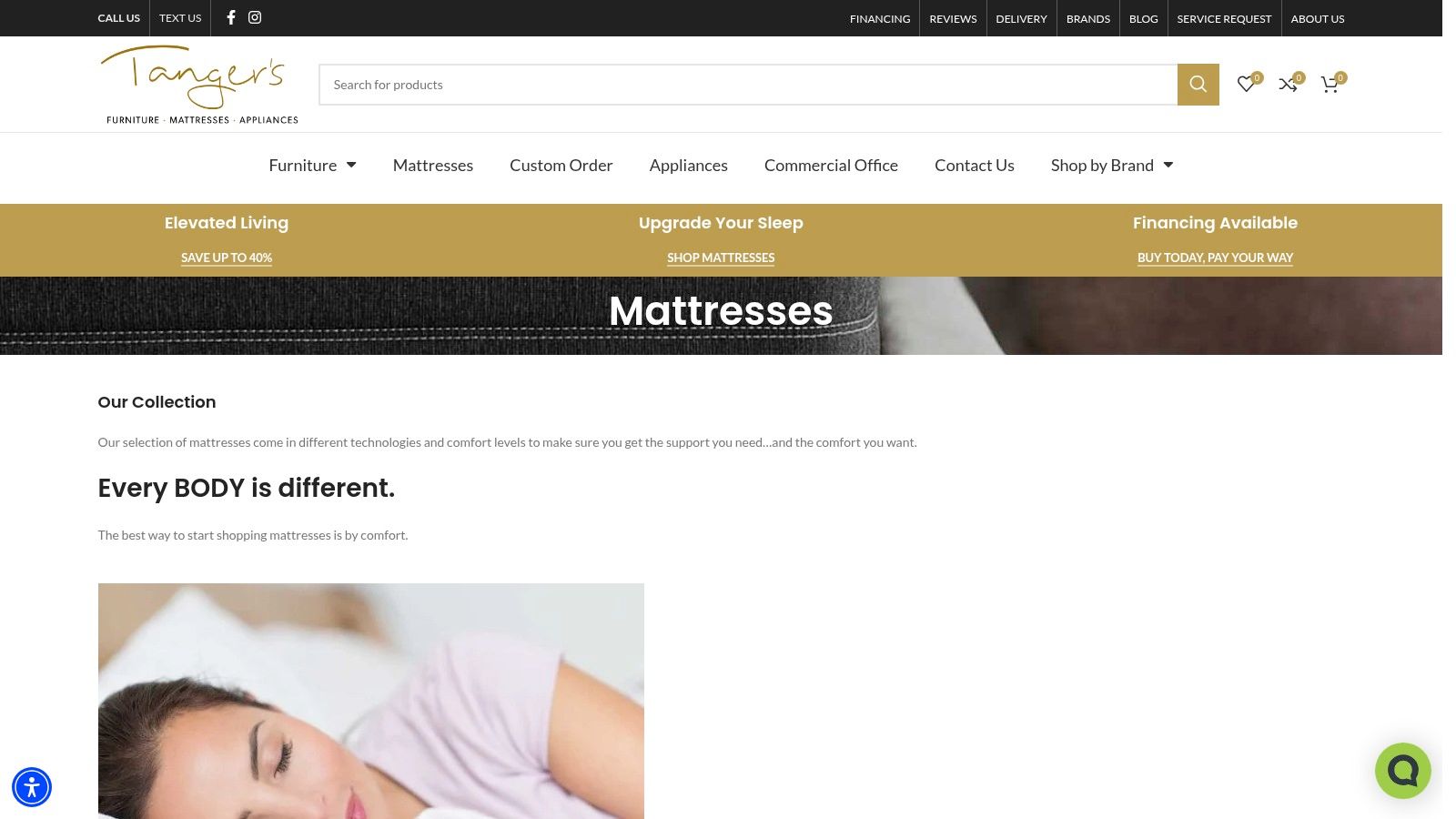Screenshot from https://tangersfurniture.com/browse/mattresses/